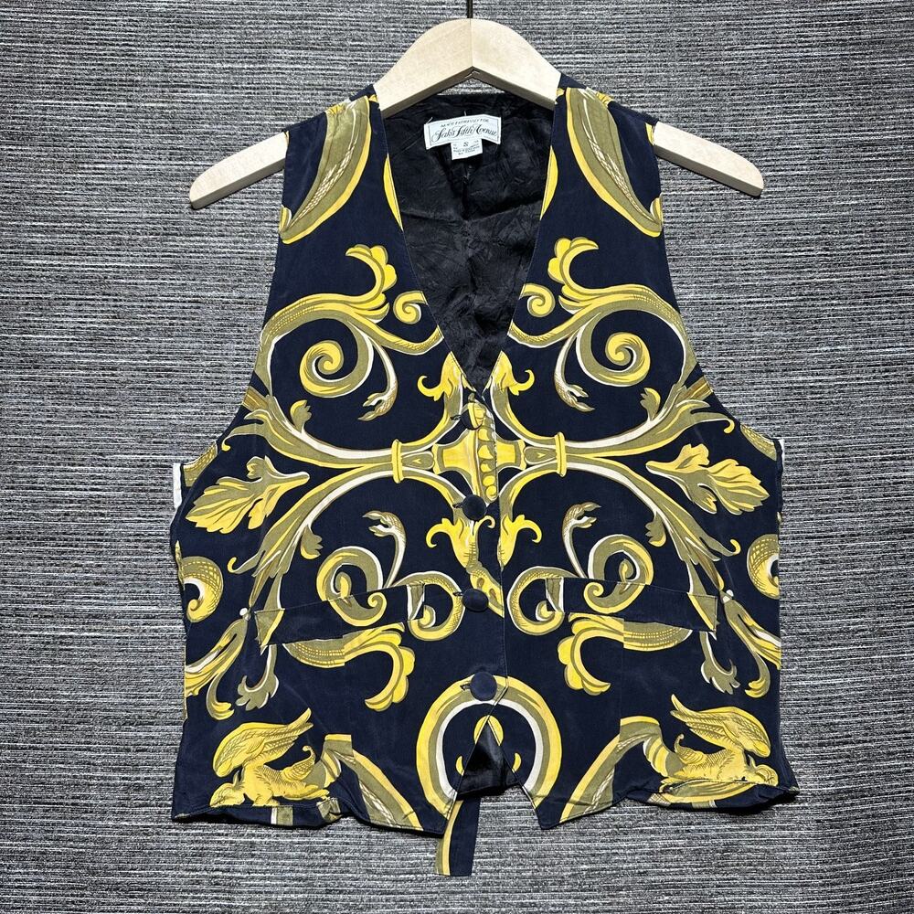 Saks Fifth Avenue Women's S Blue Gold Vintage Silk